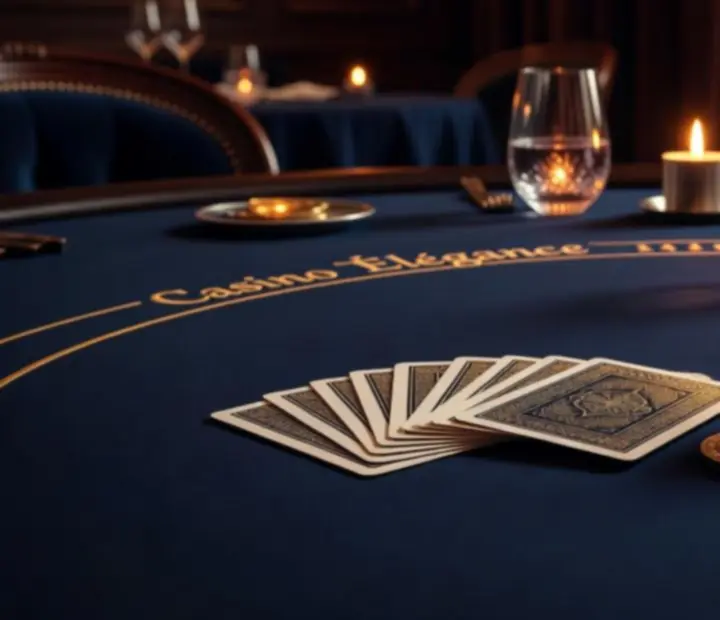 Détails d'une table de Blackjack avec jetons élégants et cartes de qualité chez Chatevoria