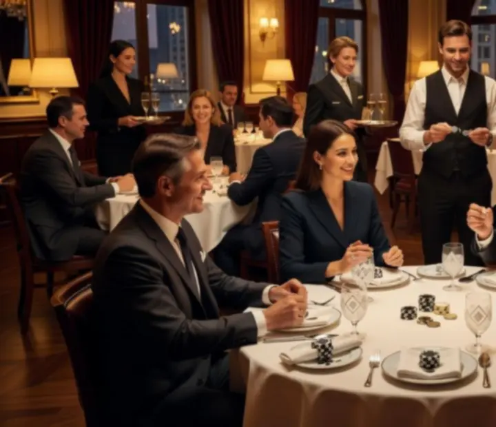 Soirée d’entreprise élégante chez Chatevoria avec tables dressées, invités et ambiance chaleureuse