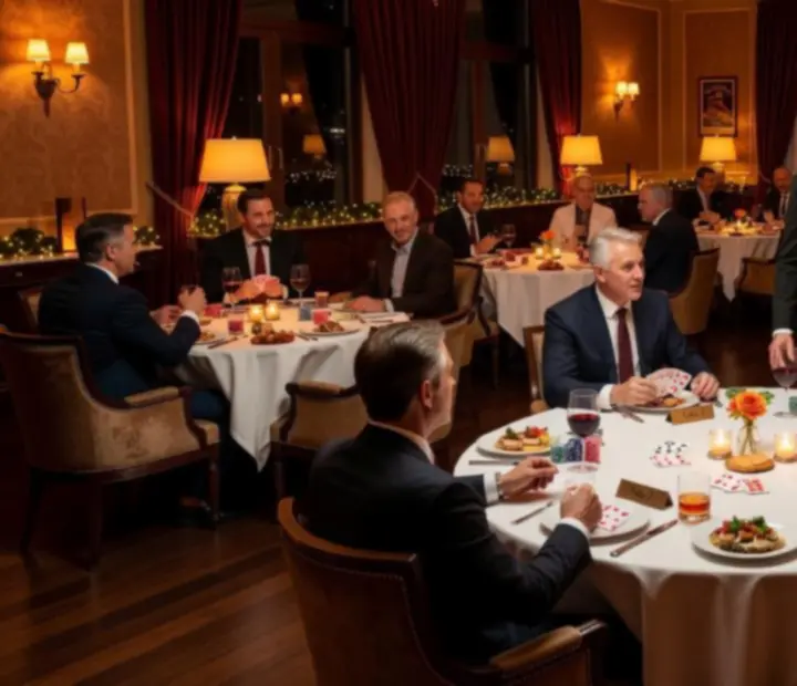 Soirée poker chic dans un restaurant élégant avec invités et maître de jeu