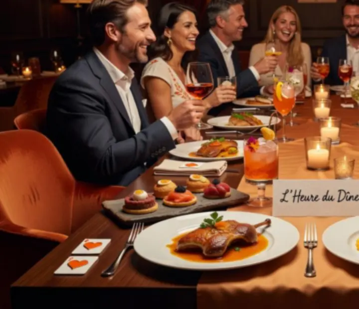 Assortiment de mets français et cocktails raffinés servis lors d'une soirée roulette.