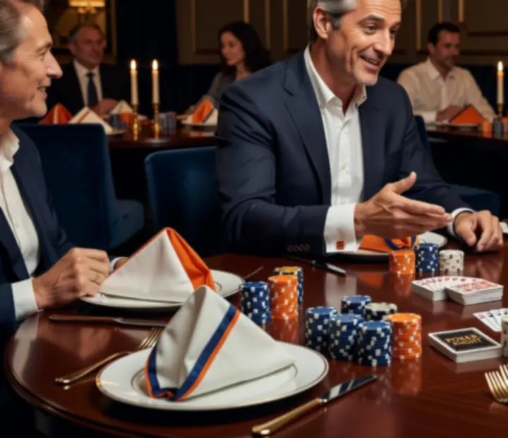 Table de soirée poker élégante avec jetons et cartes dans le restaurant Chatevoria